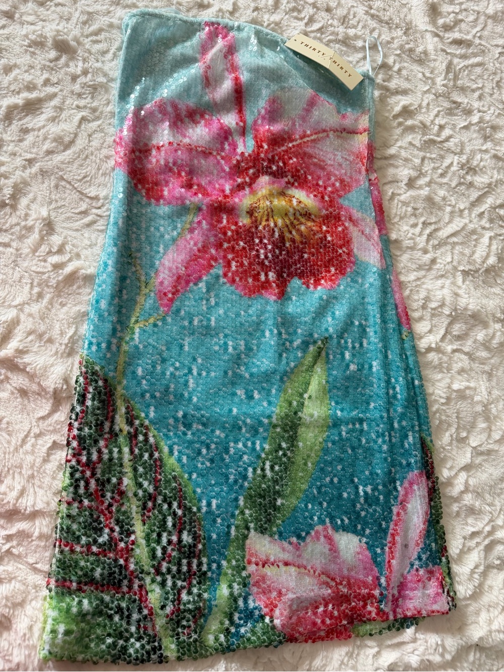 Thirty Thirty. NWT Turquoise Sequin Floral Dress 
size S